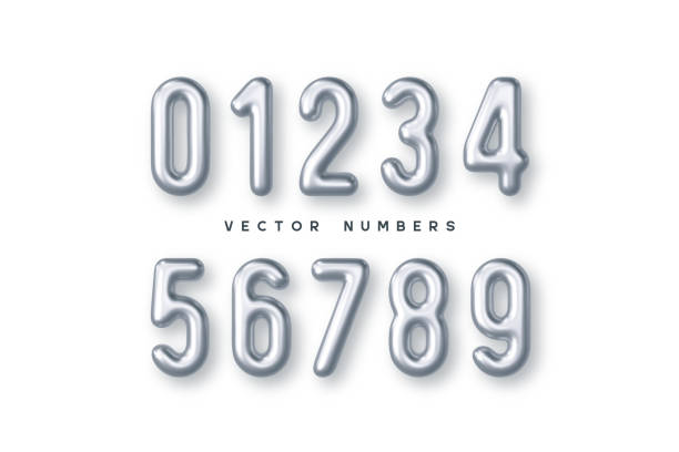 серебряный набор векторных чисел. - number 6 number birthday balloon stock illustrations