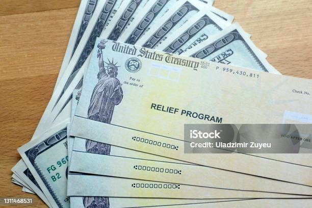 Usa Dollars Background American Rescue Plan Usa Relief Program Stimulus Check And Act Of 2021 Concept Money Business Profit And Livelihood Idea Stock Photo - Download Image Now