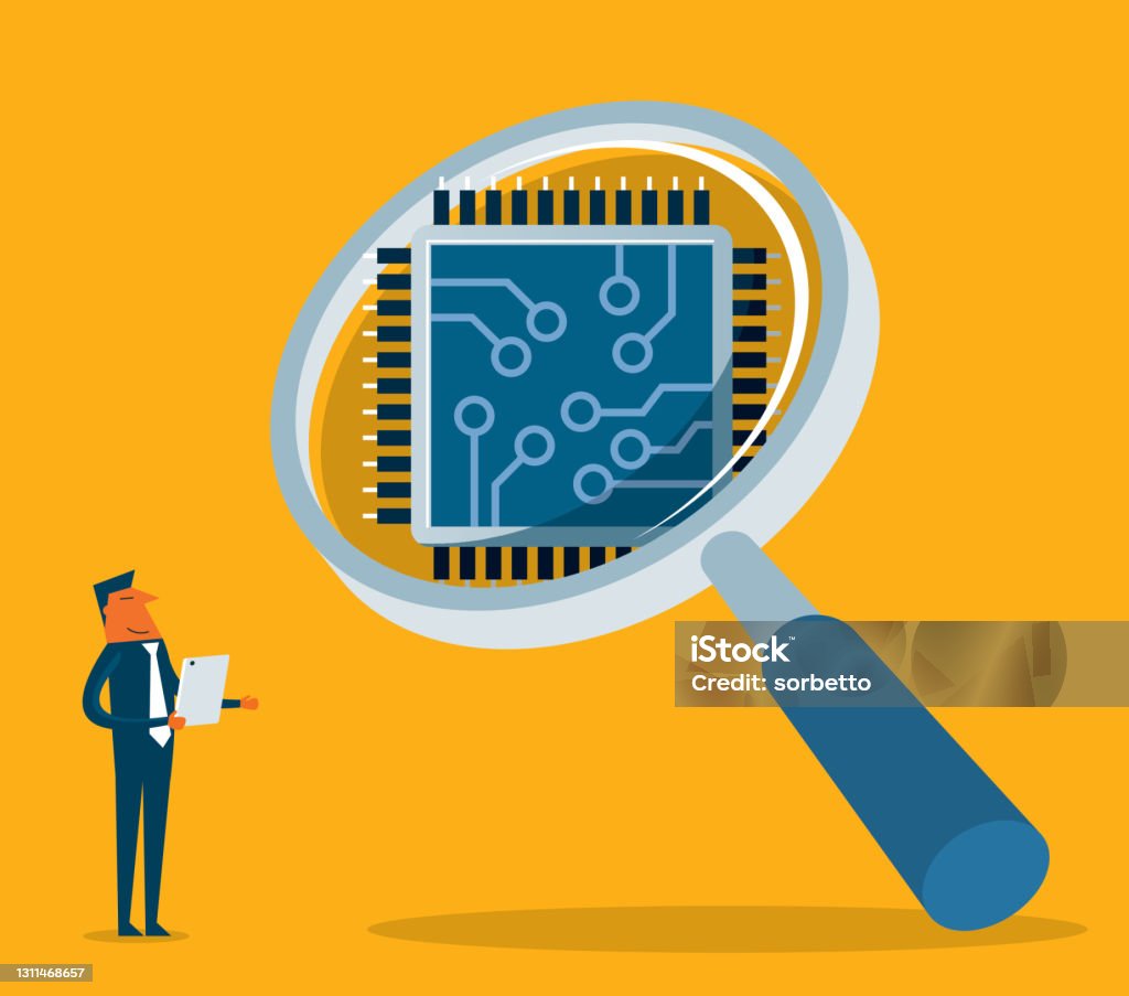 Microchip Magnifier Microchip Magnifying Glas Stock Illustration - Download Image Now ...