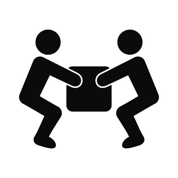 handling heavy loads, vector black icon warning sign, handling heavy loads, vector icon, black silhouette safe move stock illustrations
