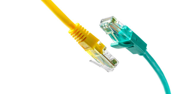 kable ethernet z wtyczką rj45 izolowane na białym - cable rj45 network connection plug computer zdjęcia i obrazy z banku zdjęć