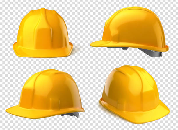 ilustrações de stock, clip art, desenhos animados e ícones de vector realistic safety helmets - isolated on yellow illustrations