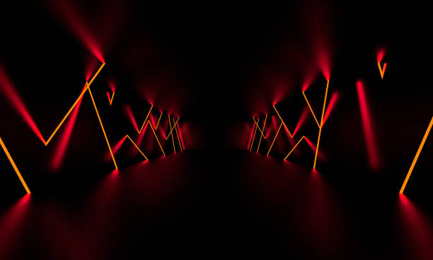istock Red laser light glow in the dark room. 3D Illustration. 1311474553
