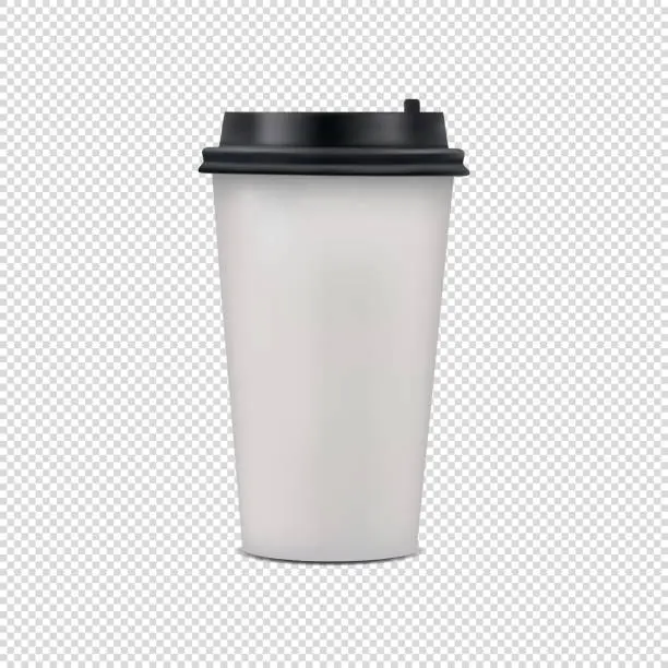 Vector illustration of Realistic Blank Coffee Paper Cup With Lid - Vector Illustration - Isolated On Transparent Background