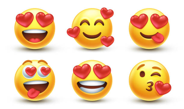 ilustraciones, imágenes clip art, dibujos animados e iconos de stock de emoji de amor con corazones rojos - besando