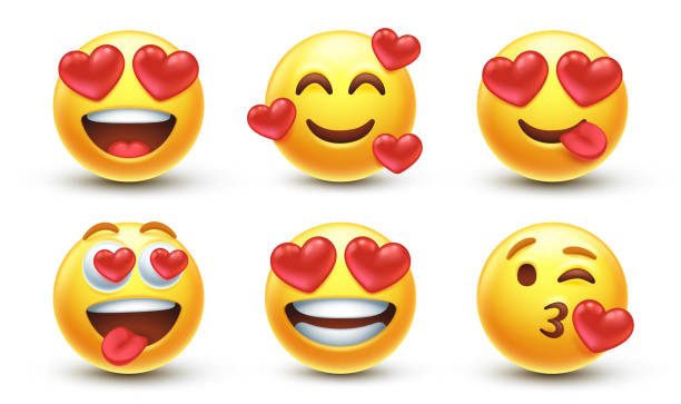 Love emoji with red hearts Emoticon with heart shaped eyes, yellow face blowing a kiss and  yummie facial expression with funny tongue out vector 3d illustration set attached stock illustrations