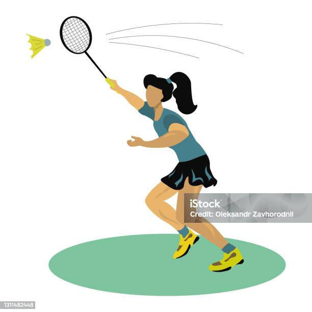 A Girl Badminton Player Beats A Shuttlecock With A Racket Stock  Illustration - Download Image Now - iStock