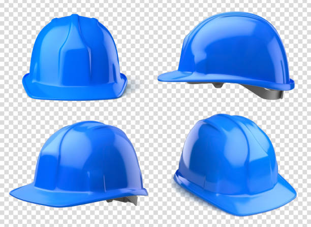 vektorrealistische schutzhelme - blue helmet stock-grafiken, -clipart, -cartoons und -symbole