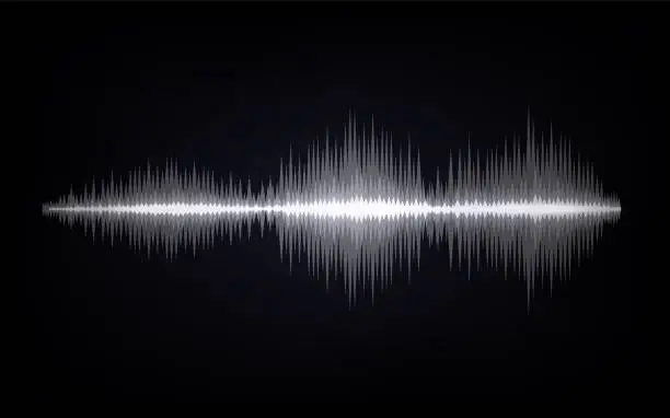 Vector illustration of Sound waves. Abstract digital signal. Black and white equalizer indicators. Voice graph meter. Audio electronic tracks. Horizontal line with sharp peaks. Vector sonic vibration spectrum