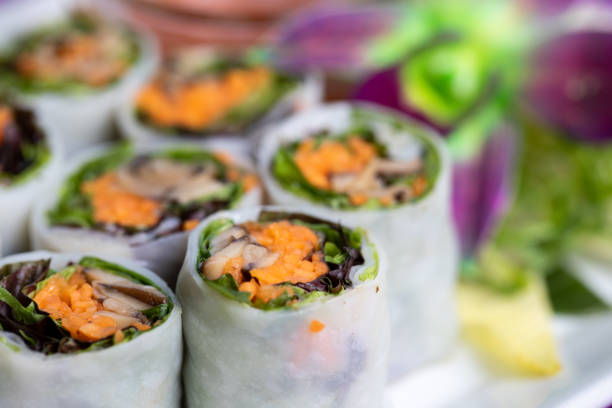 rolled seafood served at an event with healthy ingredients