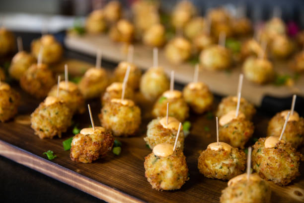 istock angled view of a plate with crab cake balls 1311485278