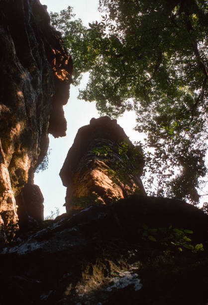 parque estadual ferne clyffe - formações rochosas de baixo - 1976 - slide rock state park - fotografias e filmes do acervo
