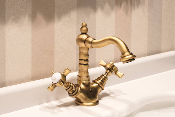 istock Retro classic bathroom interior, clean bright stylish designer modern bathroom 1311488692