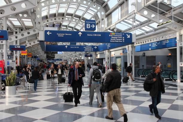 aéroport o’hare de chicago - airport usa business ohare airport photos et images de collection