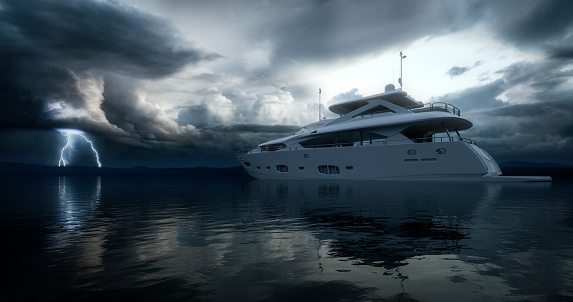 Digitally generated luxury yacht sailing on the sea, moments before a strong thunderstorm.\n\nThe scene was created in Autodesk® 3ds Max 2020 with V-Ray 5 and rendered with photorealistic shaders and lighting in Chaos® Vantage with some post-production added.