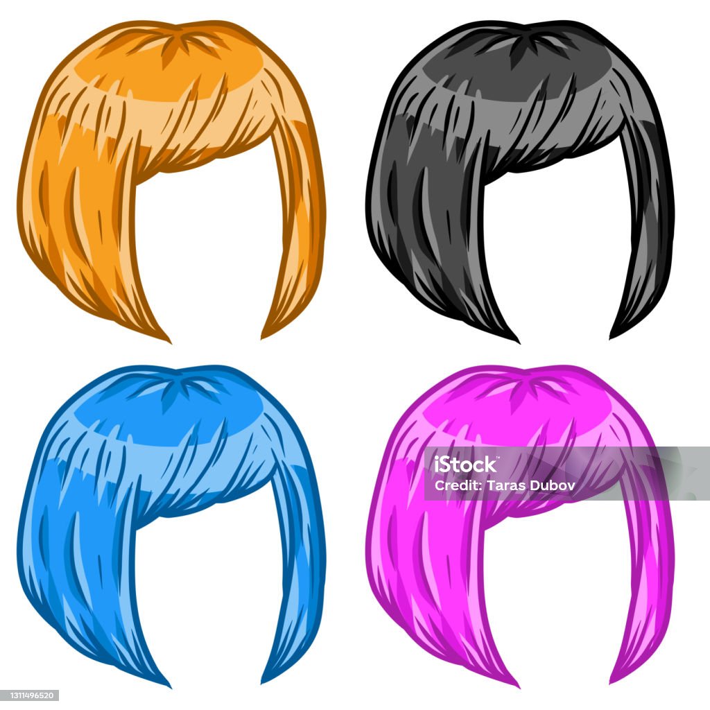 Women Hairstyle Set Of Hair On Head Sketch Color Cartoon Illustration Mask  For App Trendy Modern Pink Blue And Red Haircuts Girl Bob Cut Stock  Illustration - Download Image Now - iStock
