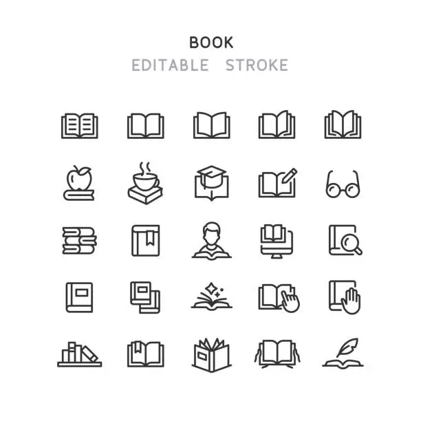 Vector illustration of Book Line Icons Editable Stroke