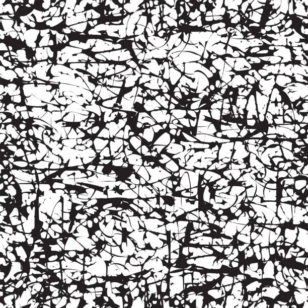 Vector illustration of black white seamless pattern with abstract doodles