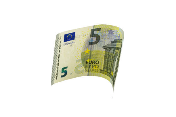 istock One curved 5 euro banknote isolated on white background without shadow. Blank for the designer. 1311502042