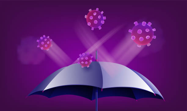 istock Covid-19 protection concept. Coronavirus illustration with umbrella 1311504284