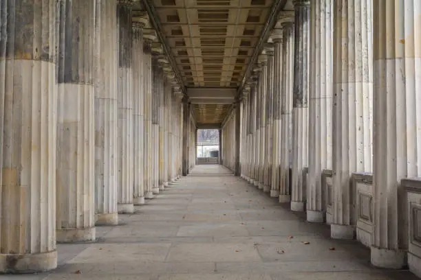 Row of classic Greek columns in Berlin, Germany