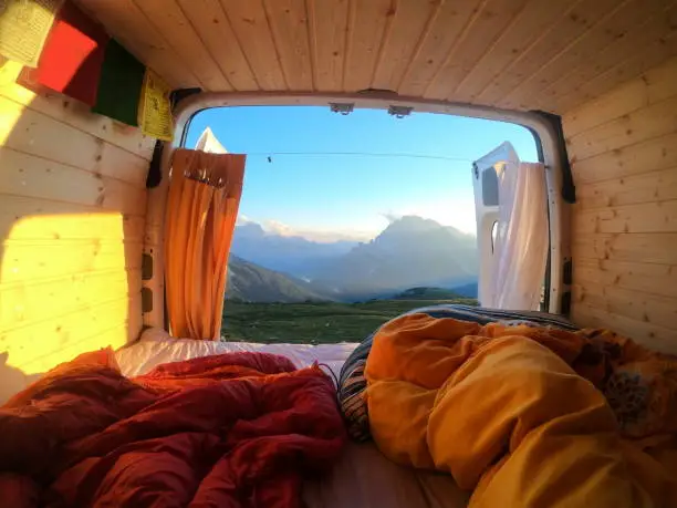 Stunning view from the italian mountains out of a wonderful Van