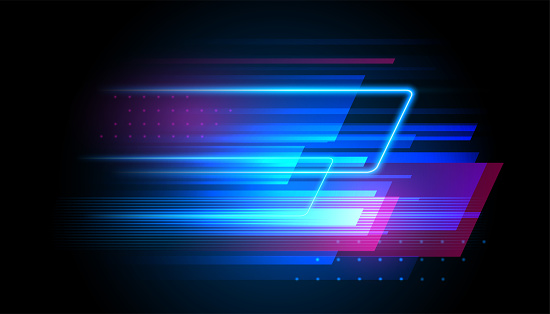 Speed line motion vector background. Dynamic blue neon sport texture. Technology stream design illustration.