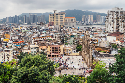 Ruins of St. Paul's seen from elevated point of view in Macau