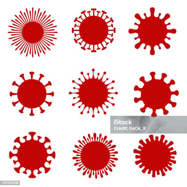 Collection Of Different Coronavirus Cells Stock Illustration.