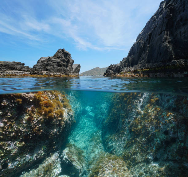 istock Rocky coast passage between rocks over under water 1311517639