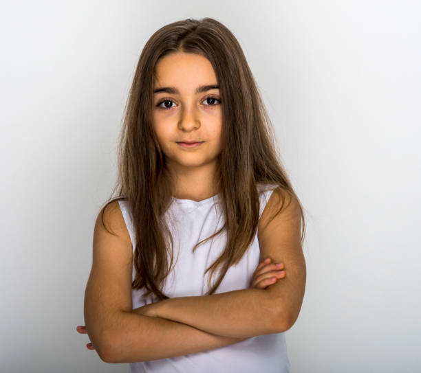 Sad little girl portrait isolated