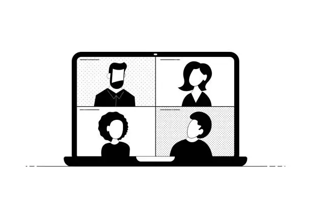 Vector illustration of Diverse group of Colleagues in a Video Conference