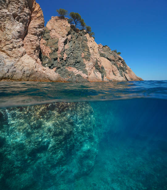 felsige küste unter wasser mittelmeer - below sea level stock-fotos und bilder