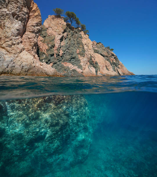 costa rochosa sobre debaixo d'água mar mediterrâneo - below sea level - fotografias e filmes do acervo