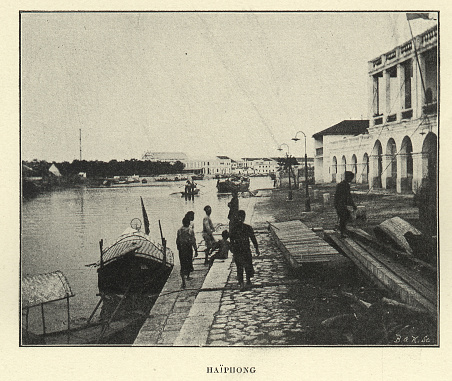 Vintage photograph of Haiphong (Hai Phong ), Vietnam, 19th Century