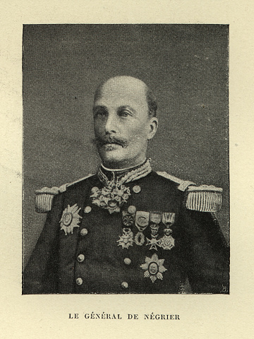 Vintage photograph of Oscar de Négrier, French army General, 19th Century. French general of the Third Republic, winning fame in Algeria in the Sud-Oranais campaign (1881) and in Tonkin during the Sino-French War (August 1884 – April 1887).