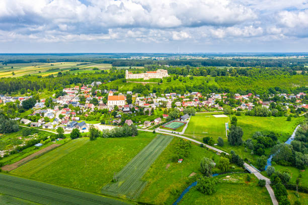 Aerial panorama of castle in Janowiec by Vistula river Aerial panorama of castle in Janowiec by Vistula river janowiec poland stock pictures, royalty-free photos & images