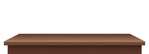 istock Empty wood table. Wooden realistic surface. Side view of isolated desktop from natural material. Blank furniture for home, interior object. Vector desk mockup for products advertising 1311529873