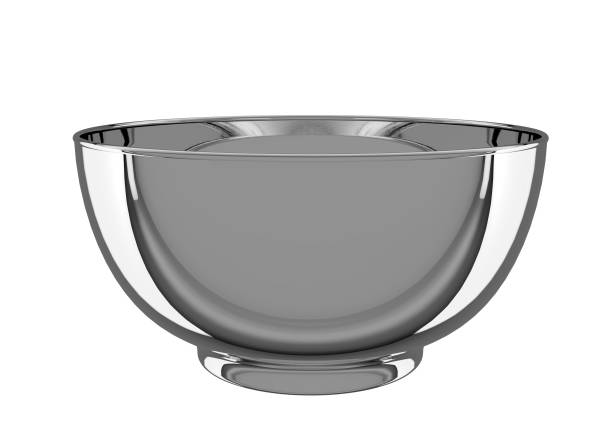 Studio shot of empty stainless steel Stew Casserole with handles, without lid, isolated on white background, side view.