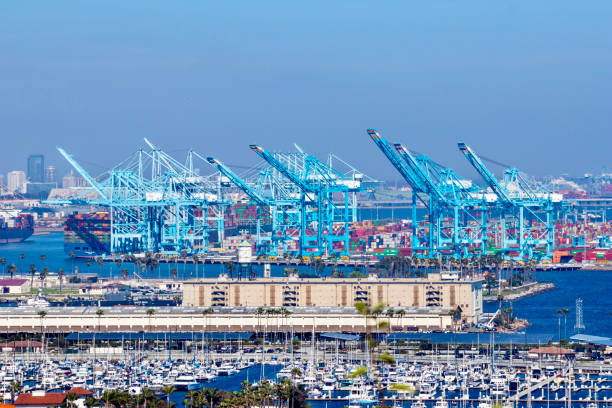 Port of Los Angeles in Long Beach California USA high angle view of the Port of Los Angeles in Long Beach, California USA san pedro los angeles photos stock pictures, royalty-free photos & images