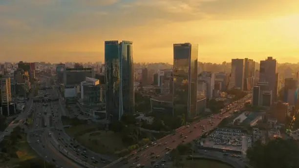 Photo of Aerial Panoramic view of San Isidro financial district in Lima, Peru.