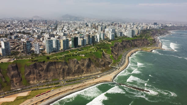 Aerial view of Lima city from Miraflores at afternoon. stock photo