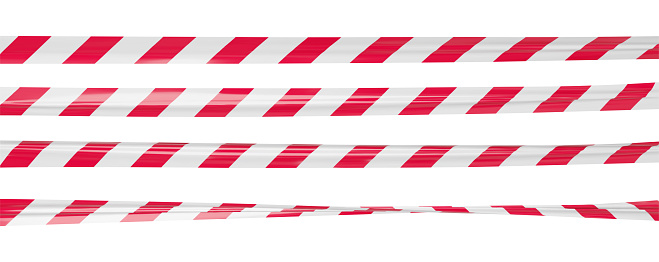Realistic vector crime tape with white and red stripes. Warning ribbon