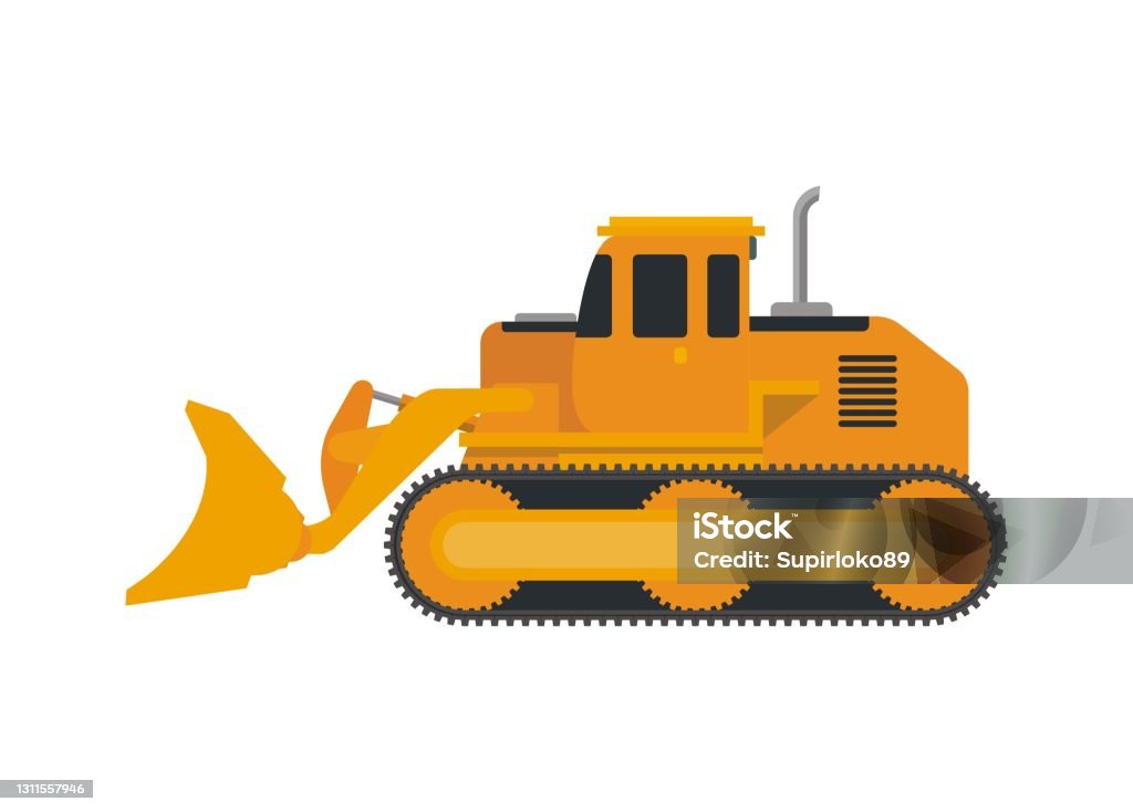 Bulldozer fordon. Enkel platt illustration. - Royaltyfri Grävmaskin vektorgrafik