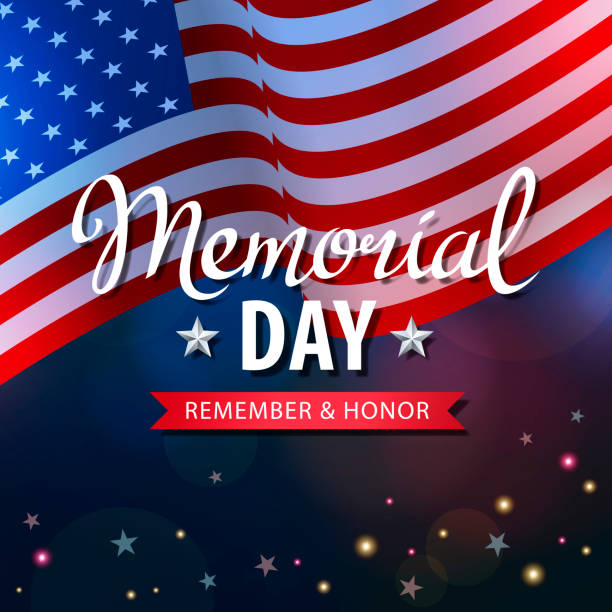 Memorial Day Remember and Honor Celebrating the American Memorial Day and honoring who served in the US military with American flag on the blue sky background military parade stock illustrations