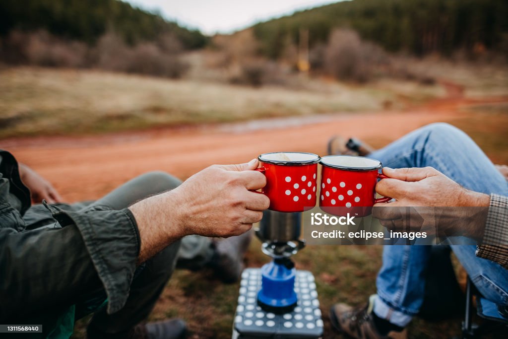 We are having free day of work Friends camping in forest near 4×4 vehicle 4x4 Stock Photo