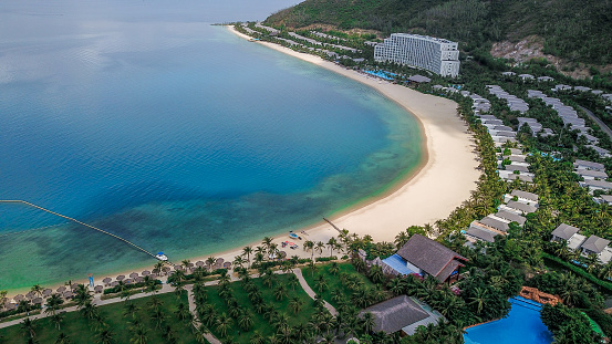 Drone view of beautiful resort in Hon Tre island, Nha Trang, Vietnam