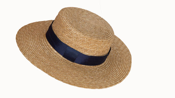 istock Beautiful straw hat with ribbon and bow on summer beach hat. White background from side view 1311576564