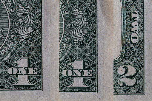 1 and 2 US dollar banknotes reverse