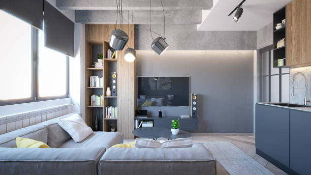 istock Interior Design. Architecture. Computer generated image of living room. Architectural Visualization. 3D rendering. 1311583178